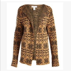 Love Crazy Apparel- Mocha Geometric retro style soft Open Cardigan 28" L NWOT